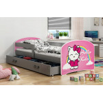 Posteľ Luki jednolôžková 160 x 80cm + zásuvka grafit Hello Kitty